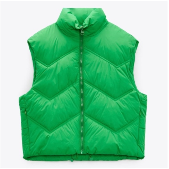 Zara neon green oversized puffer quilted vest NWOT - Picture 2 of 11